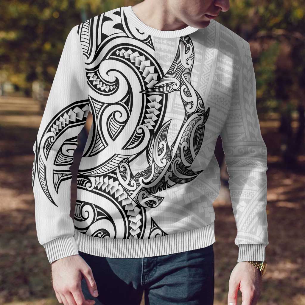 Hammerhead Shark Ugly Christmas Sweater Maori Haehae Mangopare White