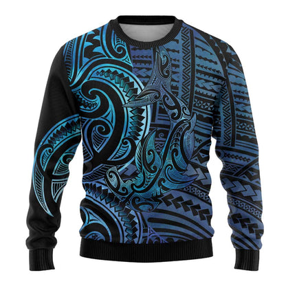 Hammerhead Shark Ugly Christmas Sweater Maori Haehae Mangopare Galaxy