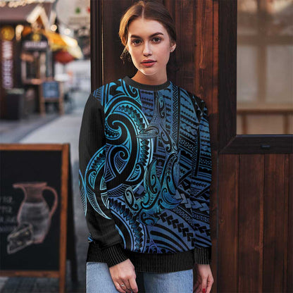 Hammerhead Shark Ugly Christmas Sweater Maori Haehae Mangopare Galaxy