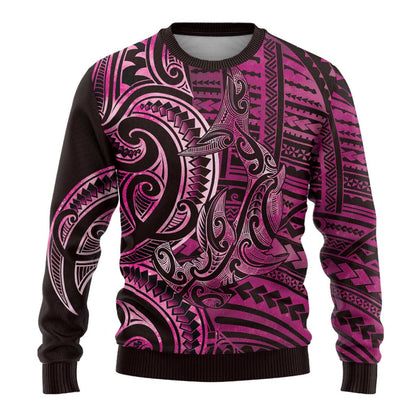 Hammerhead Shark Ugly Christmas Sweater Maori Haehae Mangopare Pink