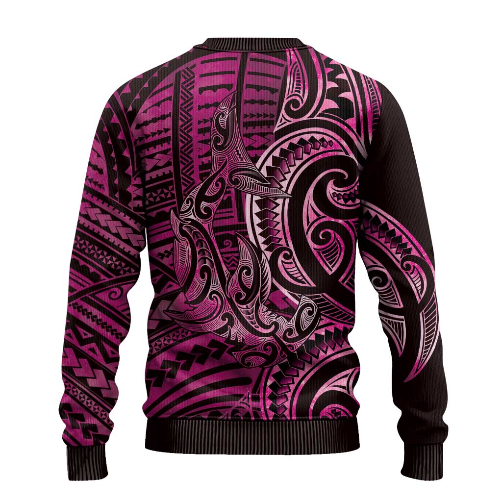 Hammerhead Shark Ugly Christmas Sweater Maori Haehae Mangopare Pink