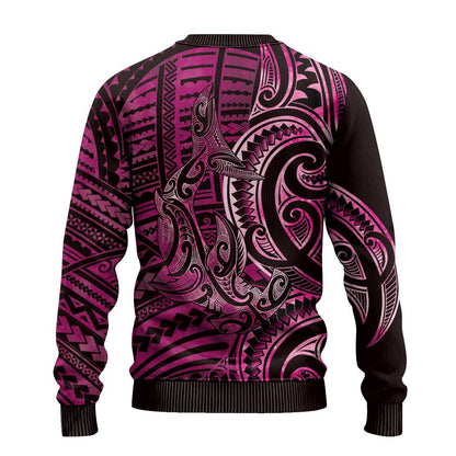 Hammerhead Shark Ugly Christmas Sweater Maori Haehae Mangopare Pink