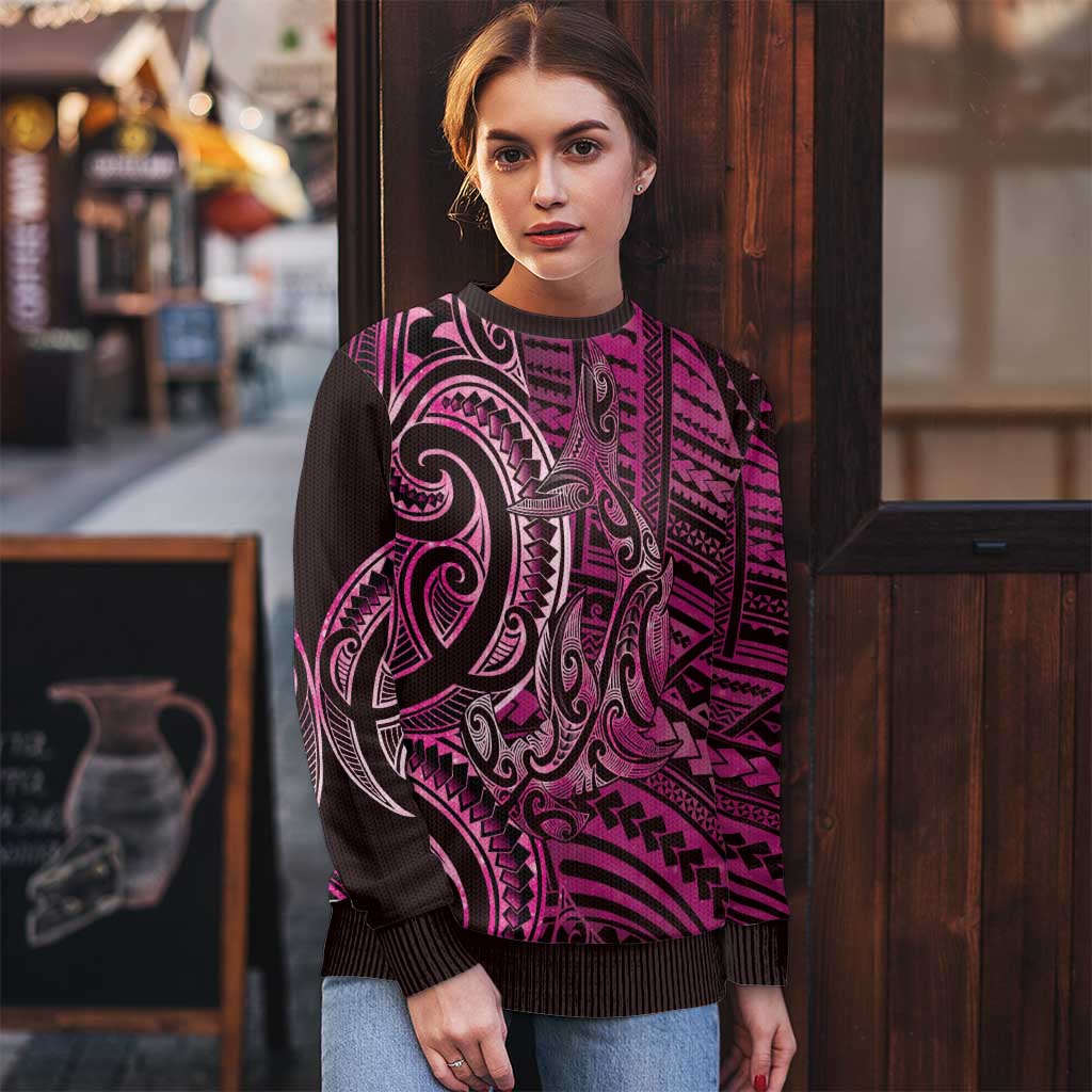 Hammerhead Shark Ugly Christmas Sweater Maori Haehae Mangopare Pink