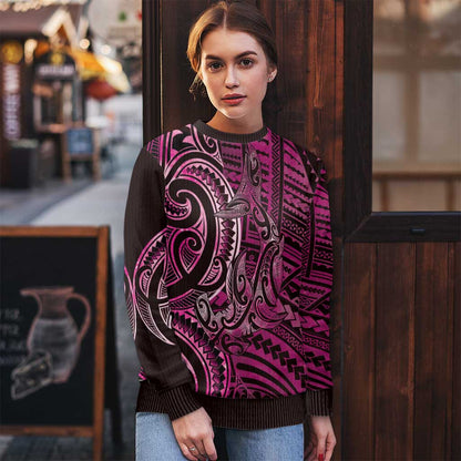 Hammerhead Shark Ugly Christmas Sweater Maori Haehae Mangopare Pink