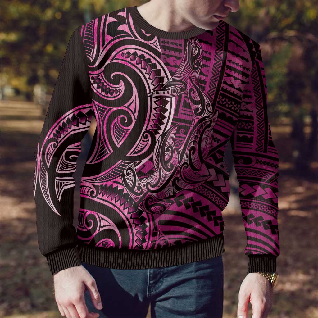 Hammerhead Shark Ugly Christmas Sweater Maori Haehae Mangopare Pink
