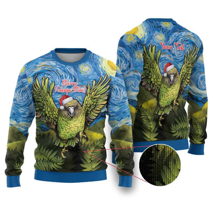 Personalised Jumping Kakapo Christmas Ugly Christmas Sweater New Zealand Fern
