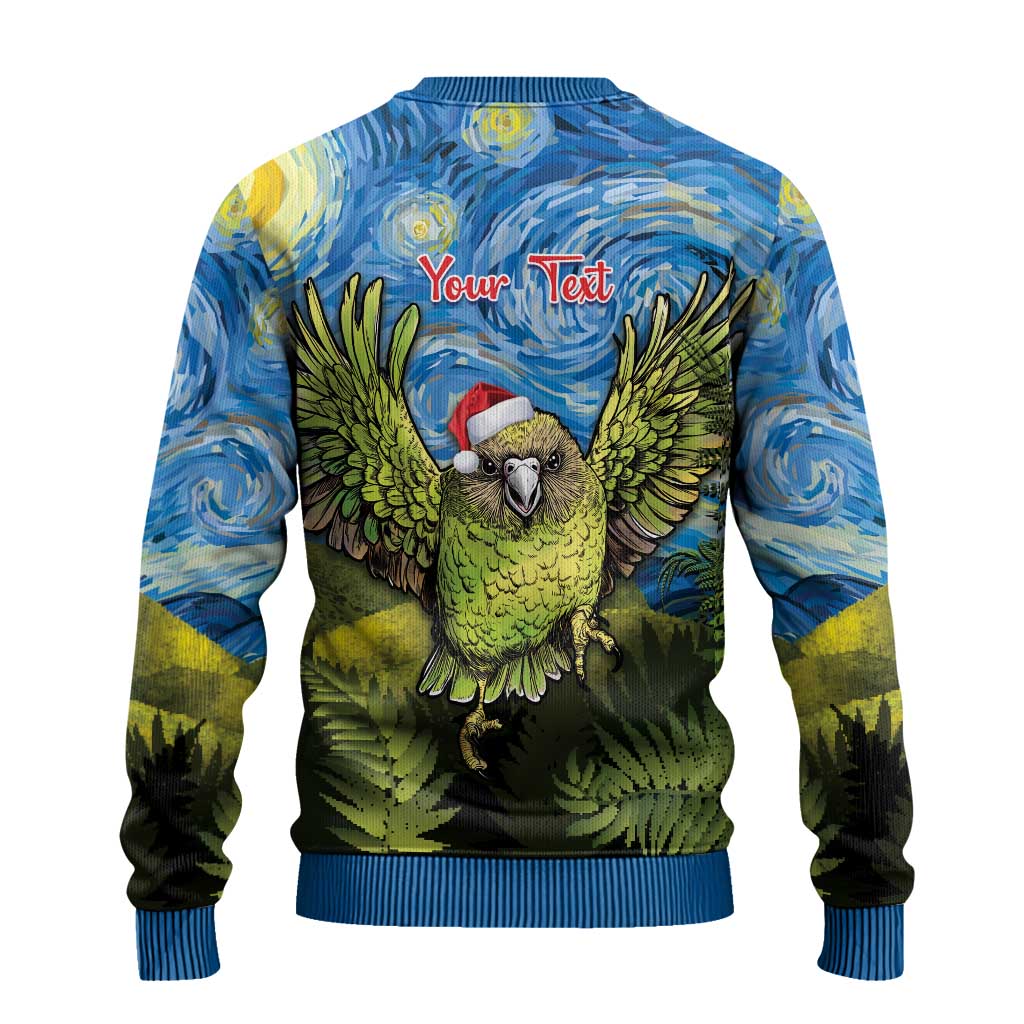 Personalised Jumping Kakapo Christmas Ugly Christmas Sweater New Zealand Fern