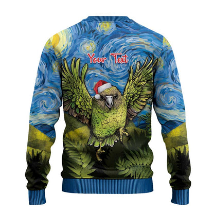 Personalised Jumping Kakapo Christmas Ugly Christmas Sweater New Zealand Fern