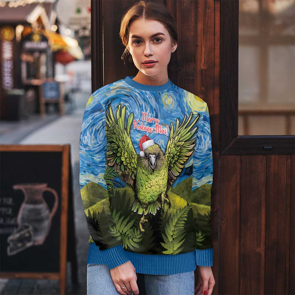 Personalised Jumping Kakapo Christmas Ugly Christmas Sweater New Zealand Fern