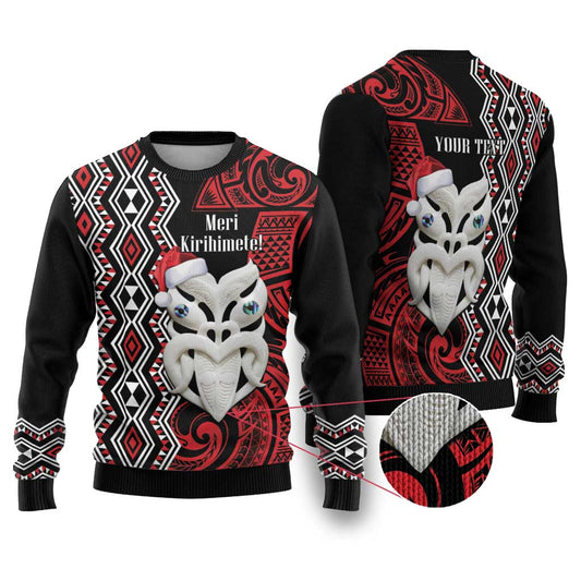 Christmas Ugly Christmas Sweater Meri Kirihimete Maori Wheku - Taniko Art