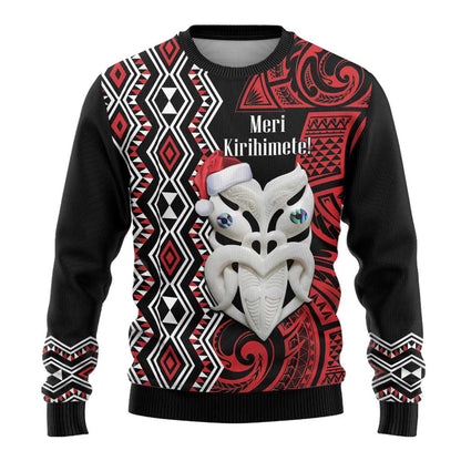 Christmas Ugly Christmas Sweater Meri Kirihimete Maori Wheku - Taniko Art