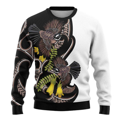 Valentines Day Ugly Christmas Sweater Piwakawaka Lovers Maori Koru Tattoo