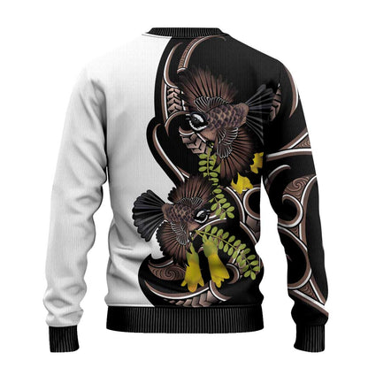 Valentines Day Ugly Christmas Sweater Piwakawaka Lovers Maori Koru Tattoo