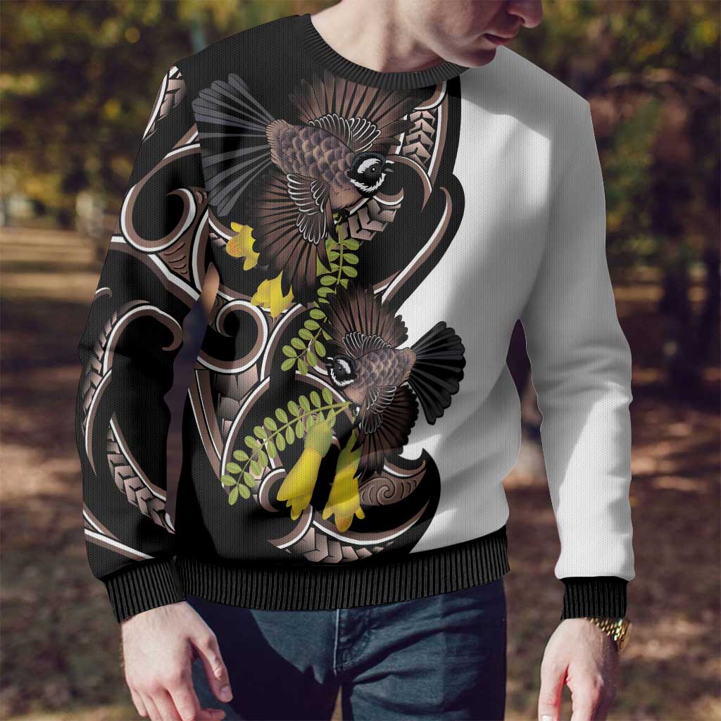 Valentines Day Ugly Christmas Sweater Piwakawaka Lovers Maori Koru Tattoo