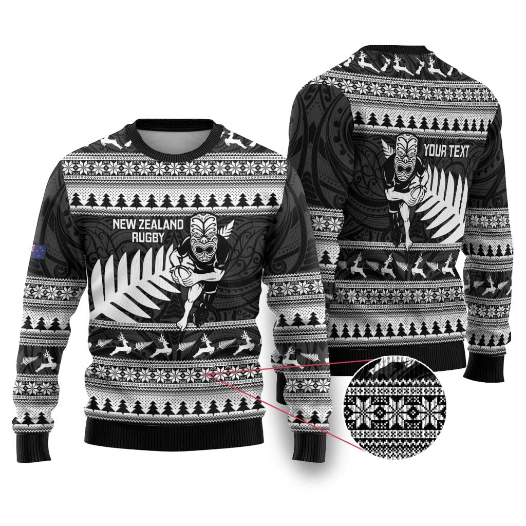 Christmas Rugby Personalised Ugly Christmas Sweater Meri Kirihimete All Black Maori