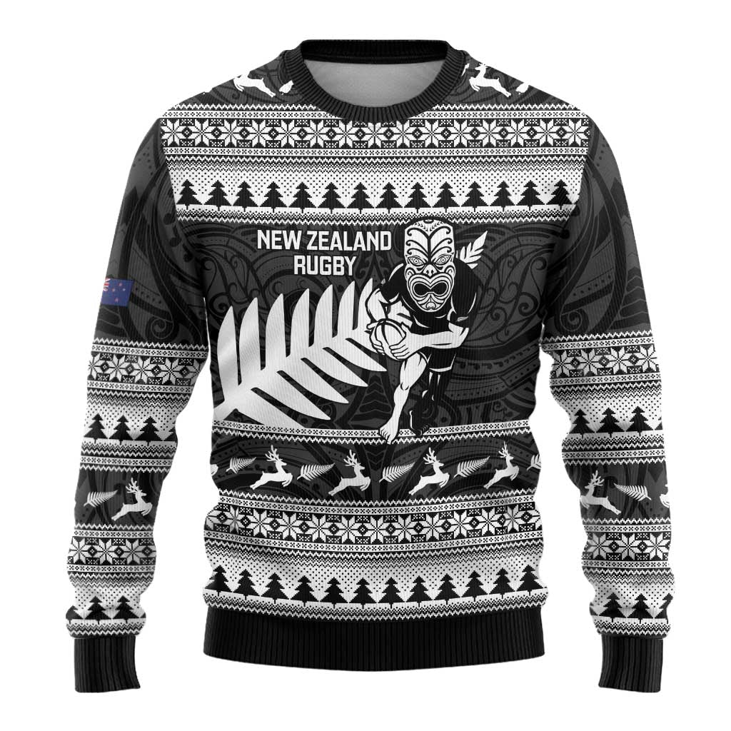 Christmas Rugby Personalised Ugly Christmas Sweater Meri Kirihimete All Black Maori