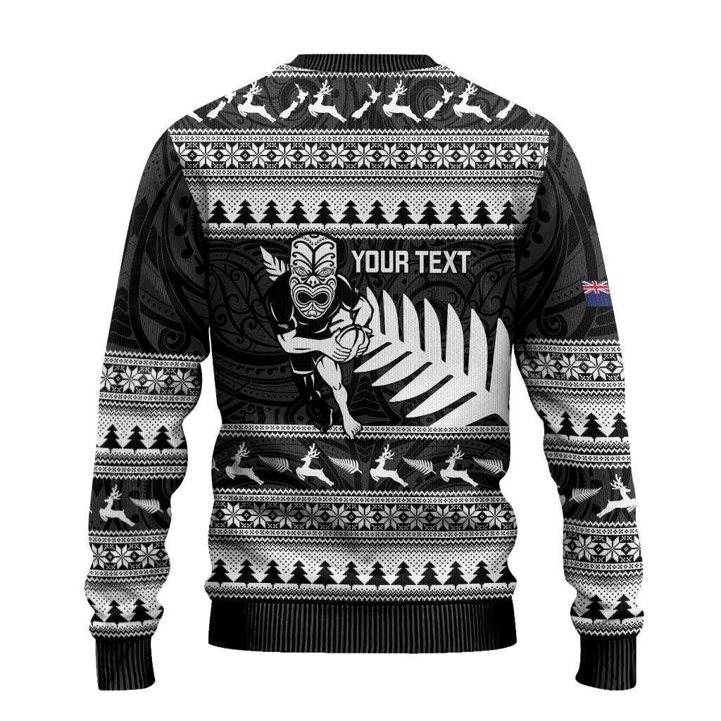 Christmas Rugby Personalised Ugly Christmas Sweater Meri Kirihimete All Black Maori