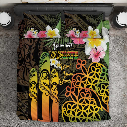 Personalised Vanuatu Independence Day Bedding Set Carving Drum Sand Drawing Turtle