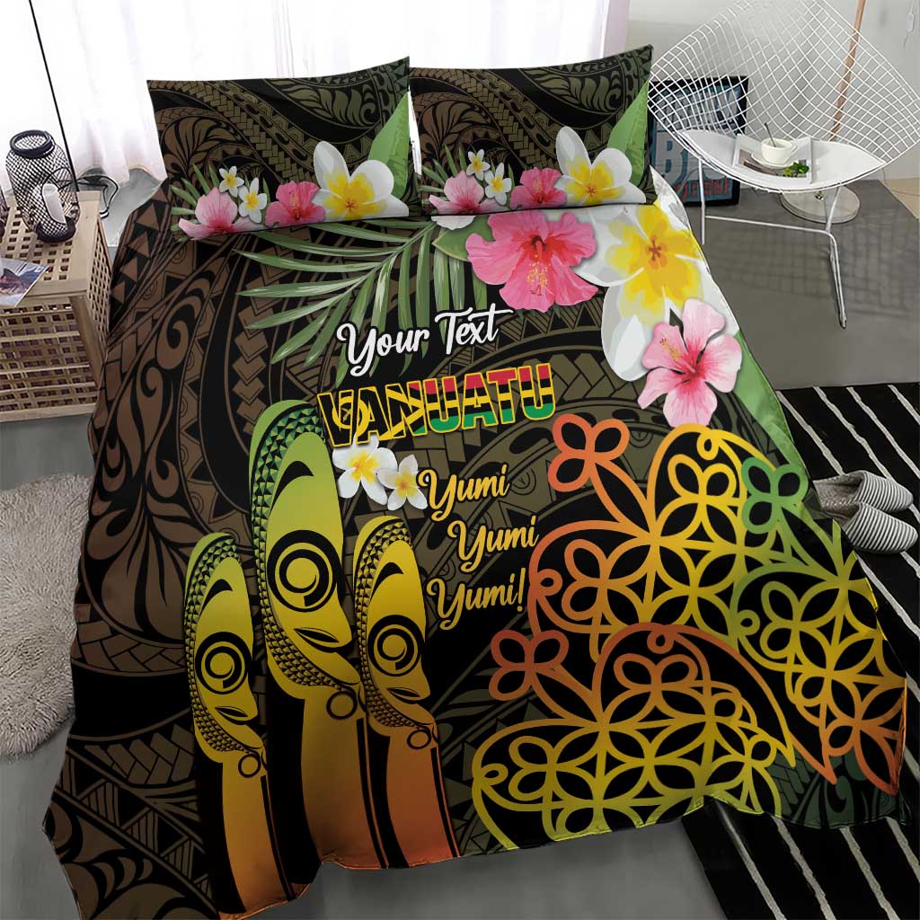 Personalised Vanuatu Independence Day Bedding Set Carving Drum Sand Drawing Turtle