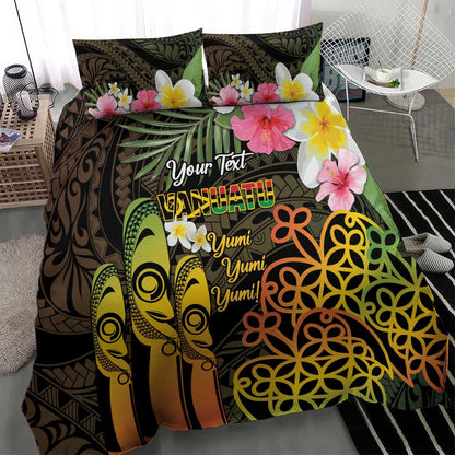 Personalised Vanuatu Independence Day Bedding Set Carving Drum Sand Drawing Turtle