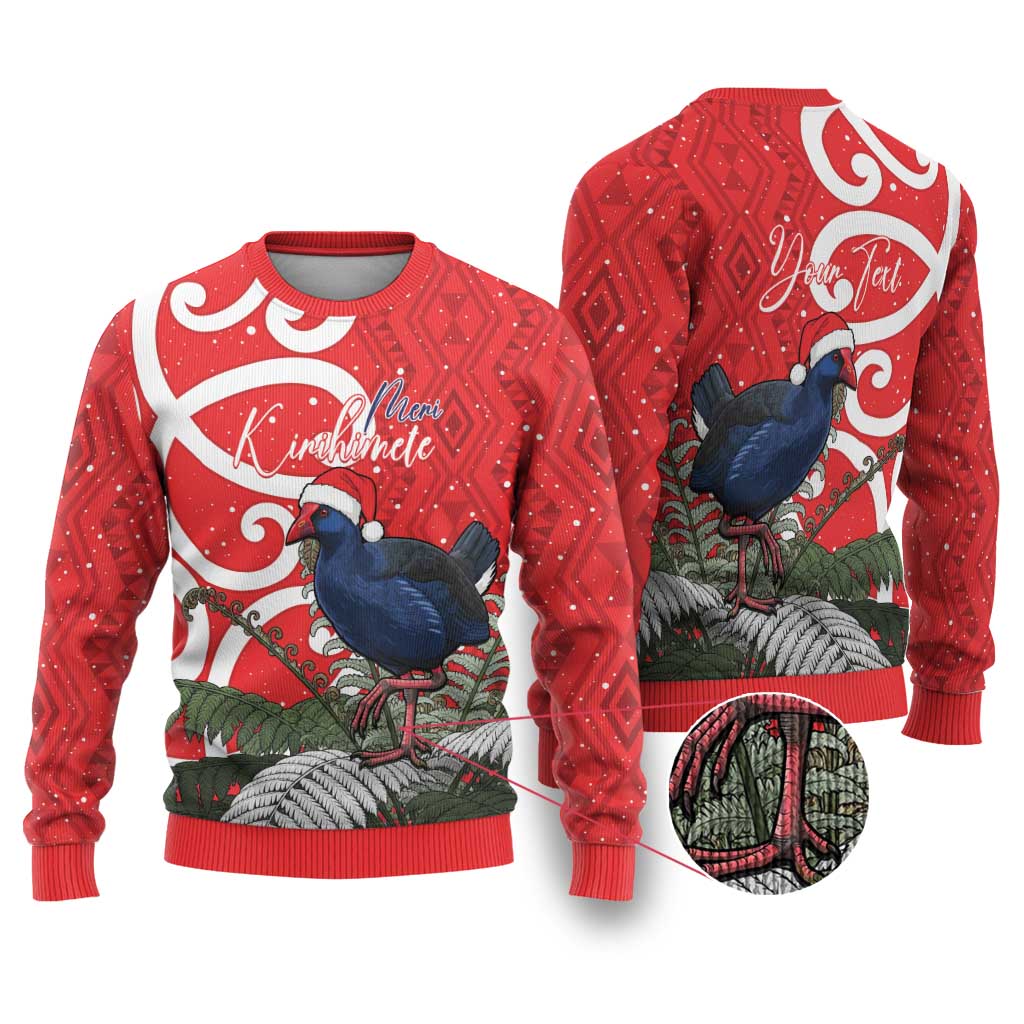 Pukeko Christmas Ugly Christmas Sweater Meri Kirihimete Taniko Ponga Koru Red