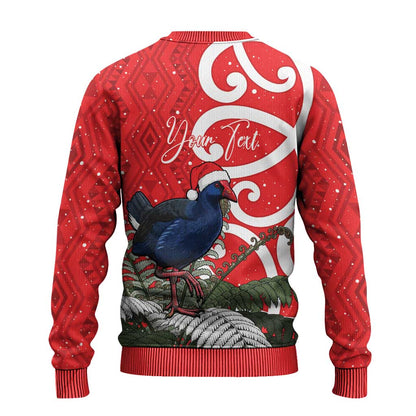 Pukeko Christmas Ugly Christmas Sweater Meri Kirihimete Taniko Ponga Koru Red