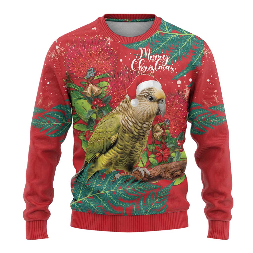 Kakapo Christmas Ugly Christmas Sweater Meri Kirihimete Silver Fern Mix Pohutukawa
