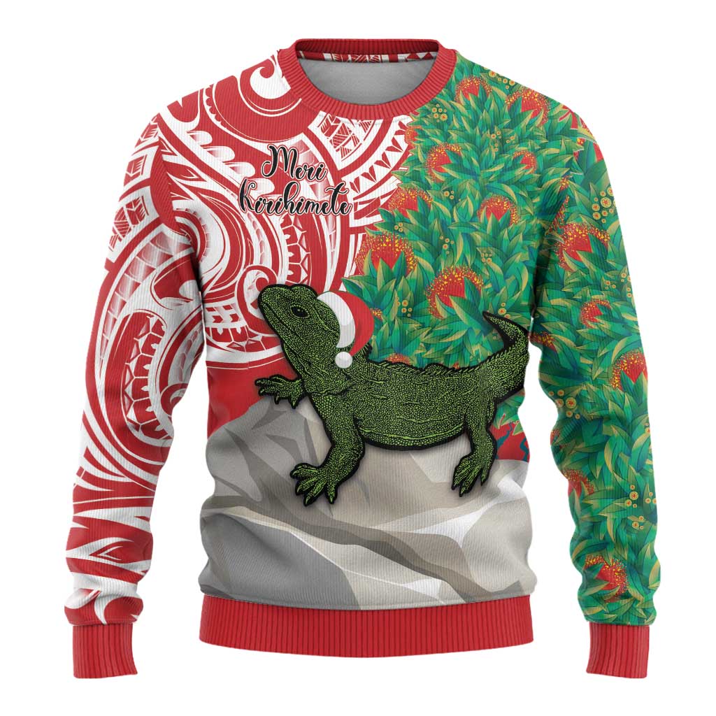 Tuatara Christmas Ugly Christmas Sweater Meri Kirihimete Aotearoa Maori Mix Pohutukawa