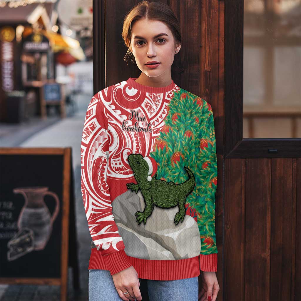 Tuatara Christmas Ugly Christmas Sweater Meri Kirihimete Aotearoa Maori Mix Pohutukawa