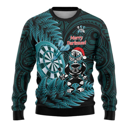 Darts Christmas Ugly Christmas Sweater Maori Fern Merry Dartsmas