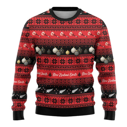 Darts Christmas Ugly Christmas Sweater Merry Xmas Aotearoa Maori Red