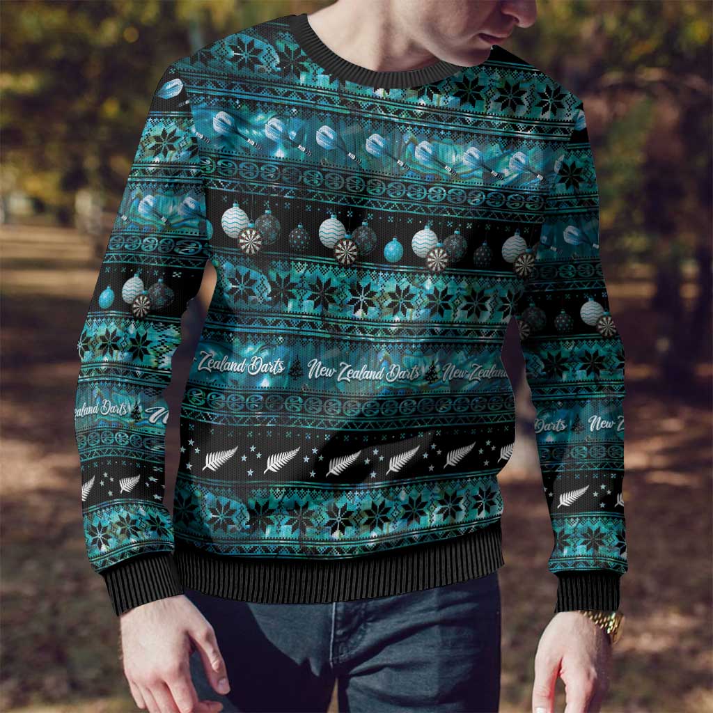 Darts Christmas Ugly Christmas Sweater Merry Xmas Aotearoa Maori Paua Shell