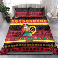 Vanuatu Christmas Bedding Set Joyeux Noel Surfing Santa With Boar Tusk - Polynesian Pride