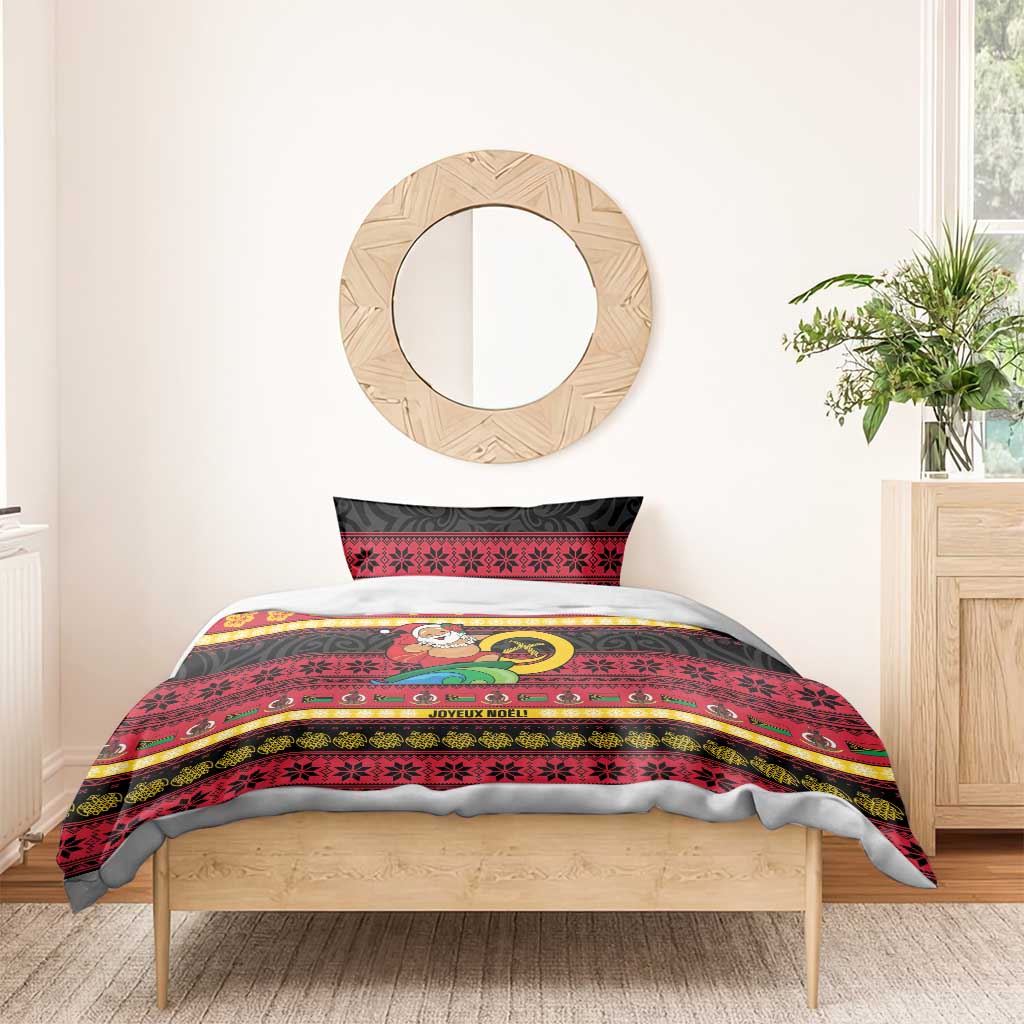 Vanuatu Christmas Bedding Set Joyeux Noel Surfing Santa With Boar Tusk - Polynesian Pride