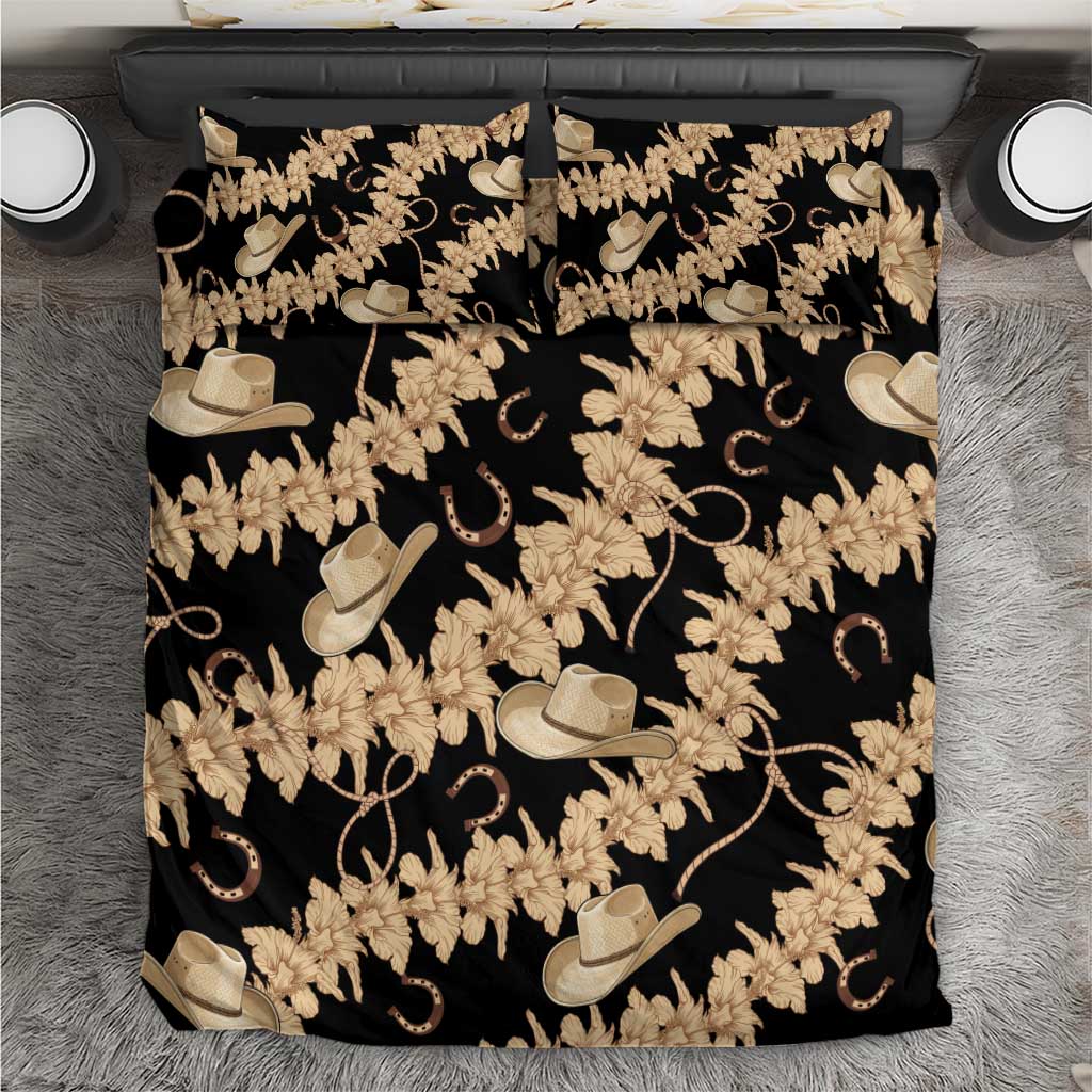 Vanuatu Cowboy Bedding Set Seamless Straw Hats Hibiscus - Polynesian Pride