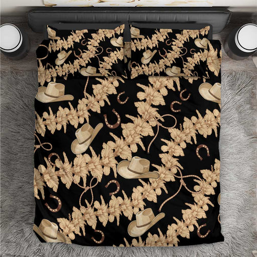 Vanuatu Cowboy Bedding Set Seamless Straw Hats Hibiscus - Polynesian Pride