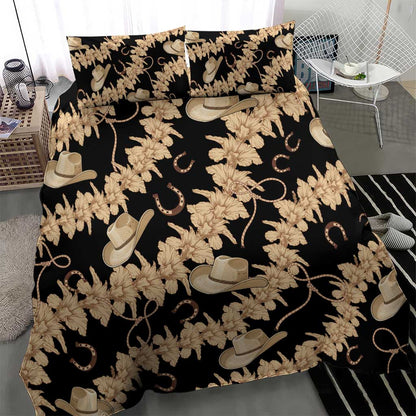 Vanuatu Cowboy Bedding Set Seamless Straw Hats Hibiscus - Polynesian Pride