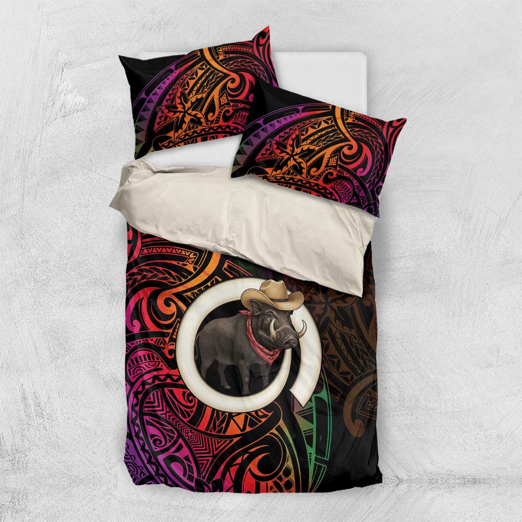 Vanuatu Boar Cowboy Bedding Set Tusk Gradient Polynesian Pattern - Polynesian Pride