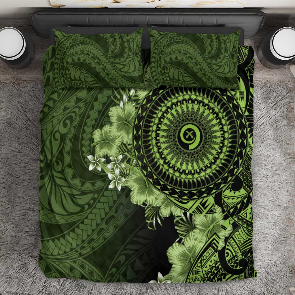 Vanuatu Bedding Set Hibisus Polynesian Pattern Green - Polynesian Pride
