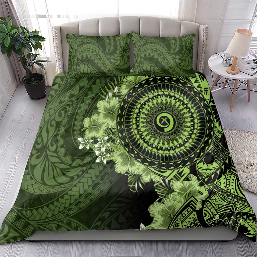 Vanuatu Bedding Set Hibisus Polynesian Pattern Green - Polynesian Pride