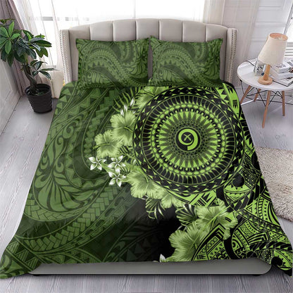 Vanuatu Bedding Set Hibisus Polynesian Pattern Green - Polynesian Pride