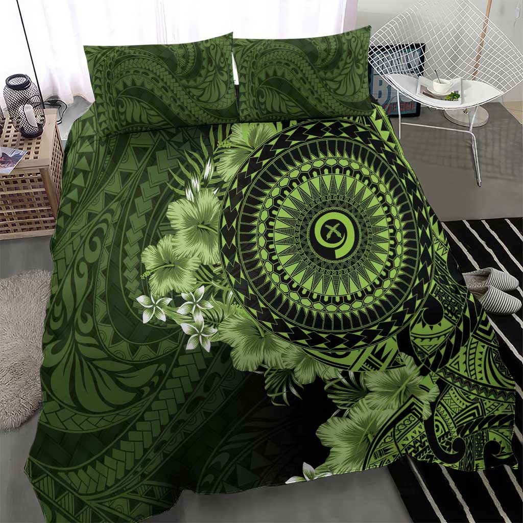Vanuatu Bedding Set Hibisus Polynesian Pattern Green - Polynesian Pride