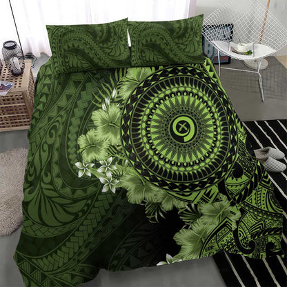 Vanuatu Bedding Set Hibisus Polynesian Pattern Green - Polynesian Pride