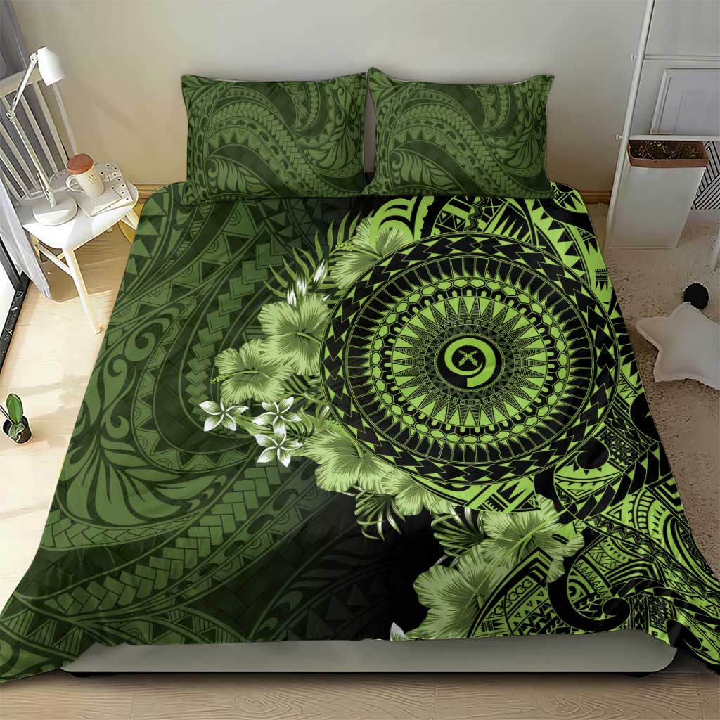 Vanuatu Bedding Set Hibisus Polynesian Pattern Green - Polynesian Pride