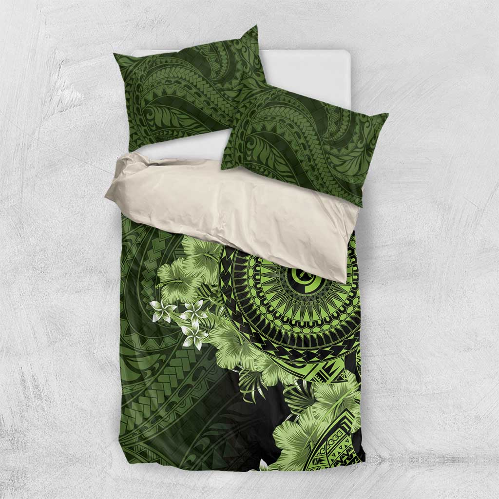 Vanuatu Bedding Set Hibisus Polynesian Pattern Green - Polynesian Pride