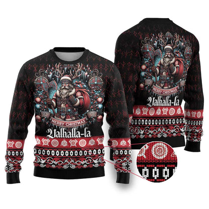 Viking Santa Christmas Ugly Christmas Sweater Valhalla-la Nordic Xmas Spirit - Wonder Print Shop