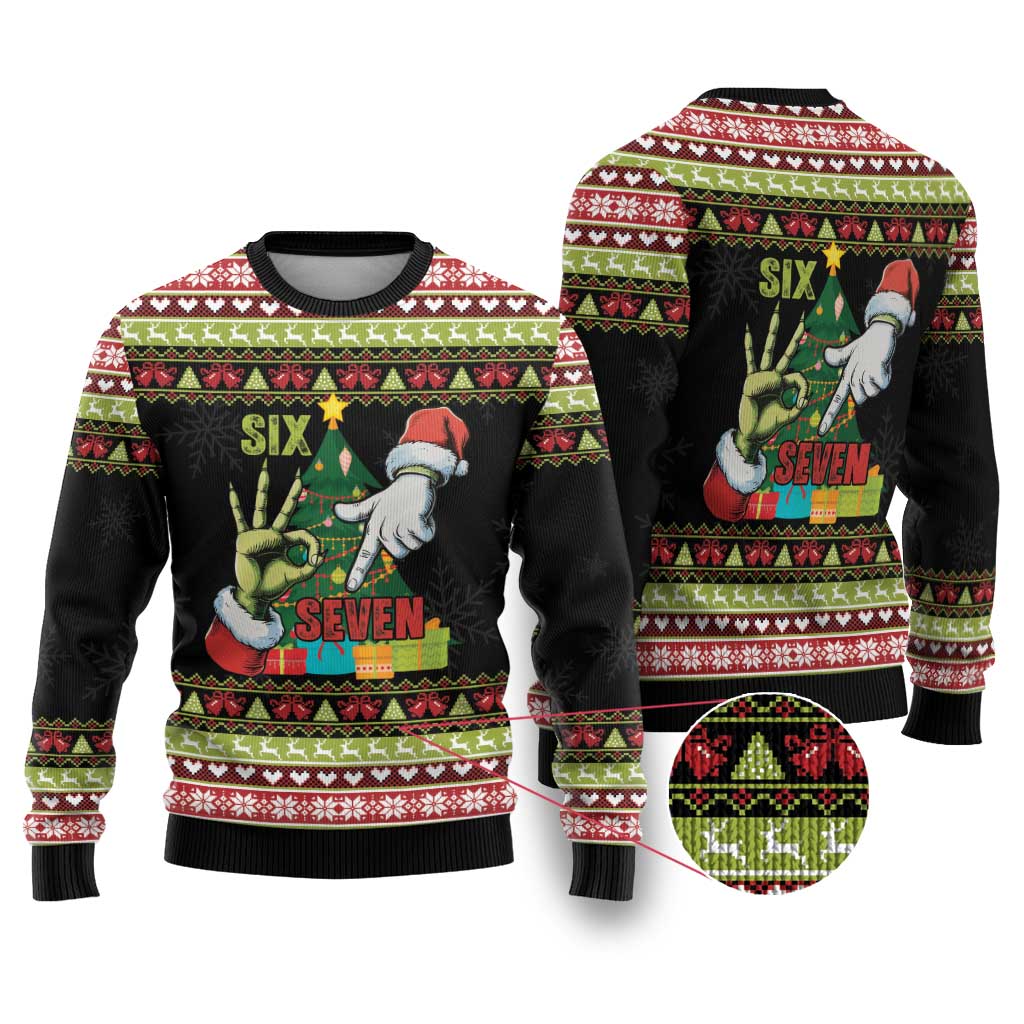 Six Seven Christmas Ugly Christmas Sweater Funny Santa and Green Hands - Wonder Print Shop