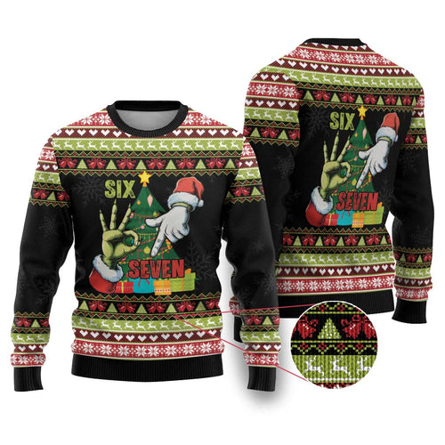 Six Seven Christmas Ugly Christmas Sweater Funny Santa and Green Hands - Wonder Print Shop
