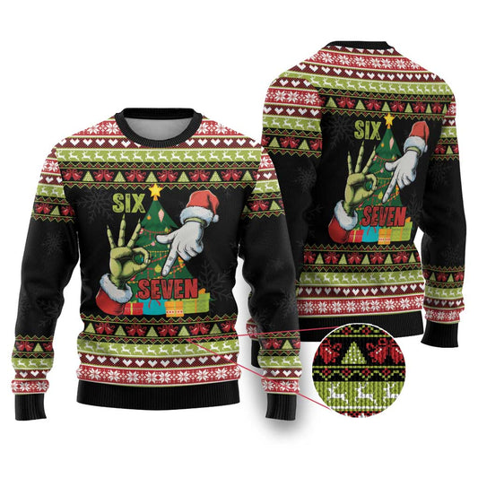 Six Seven Christmas Ugly Christmas Sweater Funny Santa and Green Hands - Wonder Print Shop