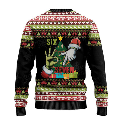 Six Seven Christmas Ugly Christmas Sweater Funny Santa and Green Hands - Wonder Print Shop